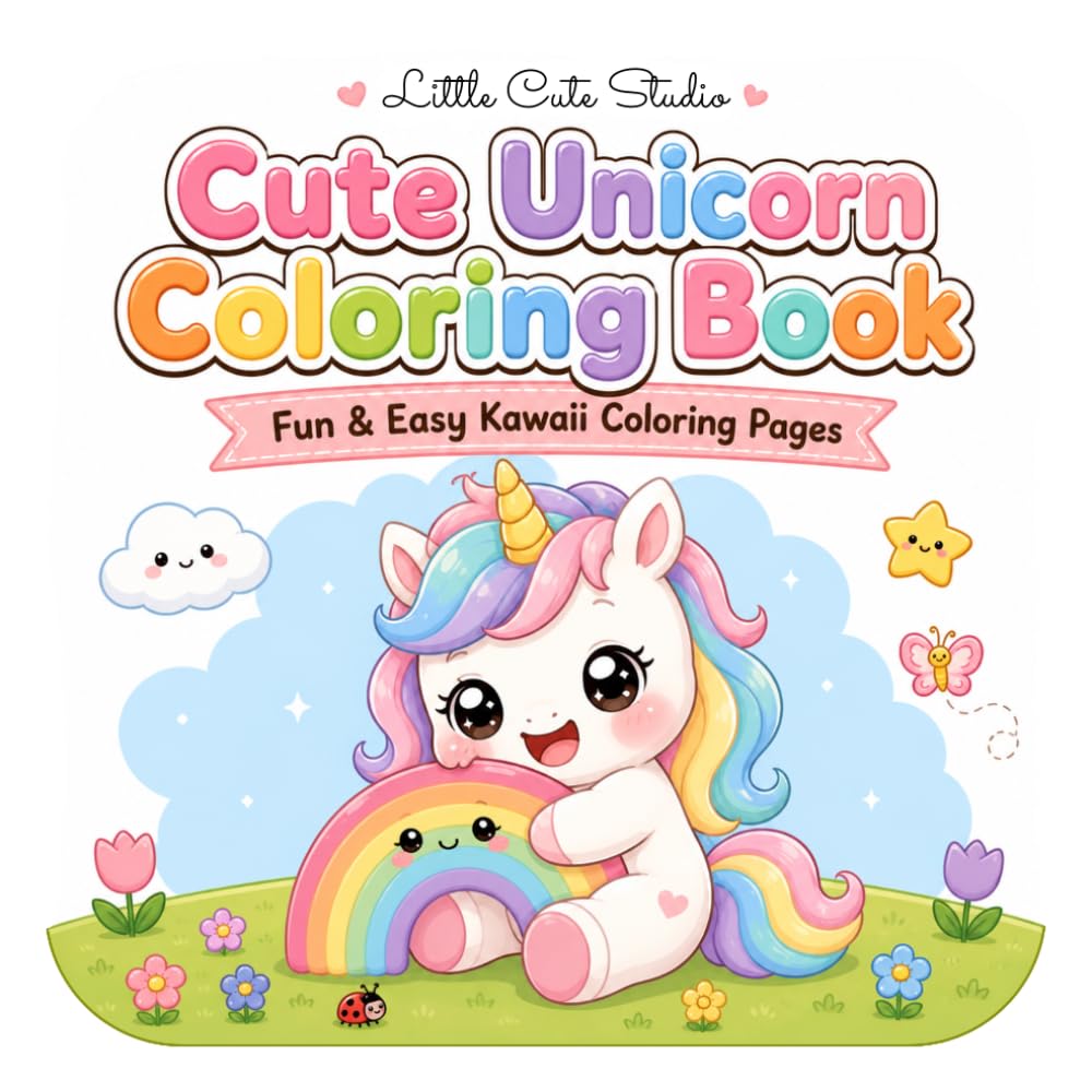 Cute Unicorn Coloring Book: Fun & Easy Kawaii Coloring Pages with Adorable Unicorns, Rainbows, Magical Adventures, Nature Scenes, and Everyday Fun