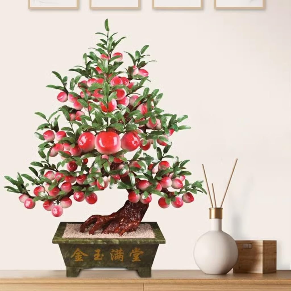 盆栽　翡翠の桃 Amazon｜のどの盆栽 翡翠彫刻桃の木大翡翠桃の木盆栽リビング