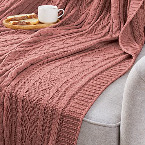 Aormenzy Dusty Pink Cable Knit Throw Blankets For Couch Bed Sofa, Acrylic Knitted Blanket, Soft Cozy Throw Blanket, 50" X 60" #TOP3