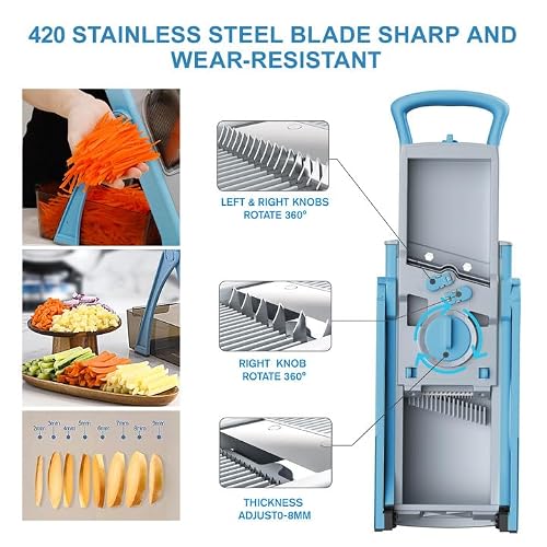 Upgraded Version All-in-1 Mandoline Slicer for Kitchen & Safe Vegetable Chopper & Adjustable Mandoline Slicer. Detachable Blade, Cut Slice, Strips, Dice, Shred and Chop, Kitchen Veggie Chopper - Thumbnail 5