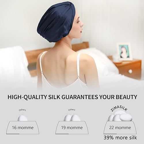 Miniatura 45 de ZIMASILK - Gorro para dormir de 100% seda morera de 0.18 libras para el cuidado del cabello, capota de seda con elástico para la cabeza (1 unidad,