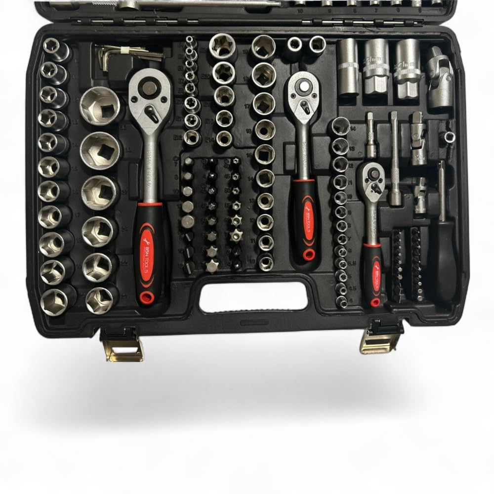 Set Chiavi a Bussola Professionale | 171 Pezzi in Acciaio Cromo Vanadio Cr-V | Valigetta Attrezzi Completa con Cricchetti (171 pz)