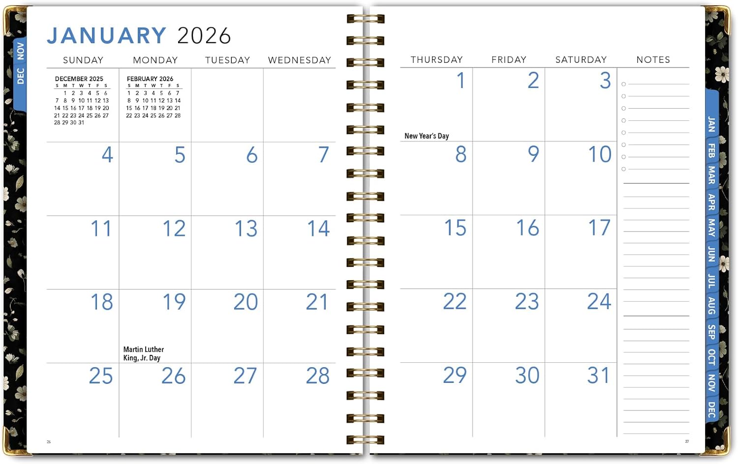 LARGE PRINT HARDCOVER 2026 Planner, 8.5"x11": 14 Months (November 2025 - December 2026), Daily Weekly Monthly Planner, Yearly Agenda, Bookmark, Pocket Folder and Sticky Note Set (Primrose)