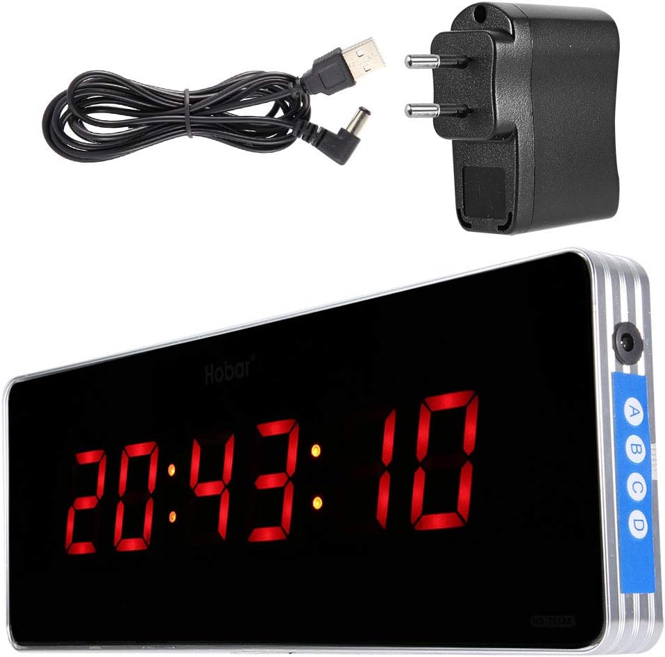 Conkergo Reloj Digital con Calendario LED Termómetro Digital Relojes de Pared Enchufe de la UE 110-240V Aleación de Aluminio(36 * 13 * 3cm)
