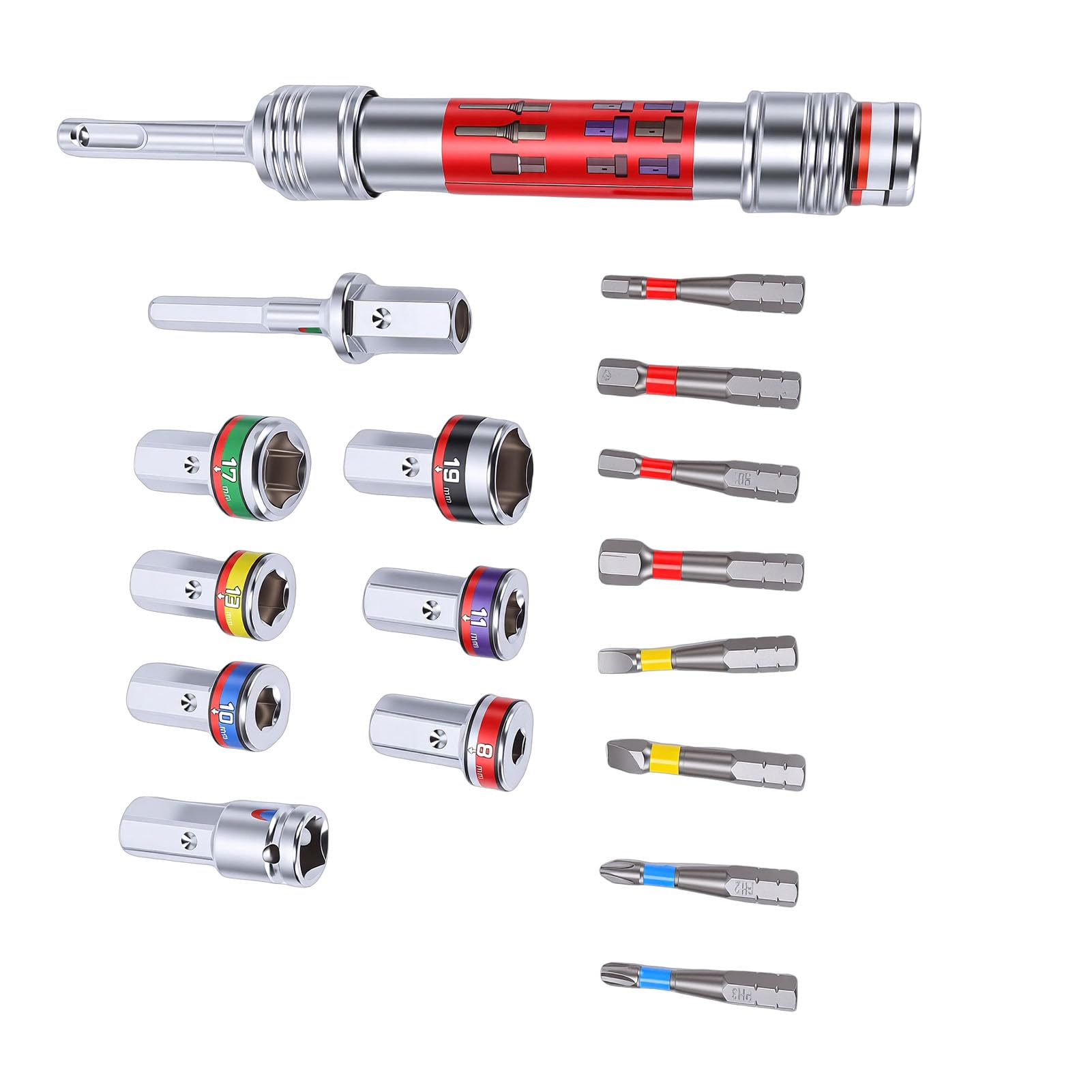 LiebeWH Set di Punte a Bussola Set di Barre di Prolunga di Punte a Bussola in Acciaio Legato da 8-19 Mm con Codolo Esagonale da 8 Mm per Chiave per Trapano Elettrico Riparazione di