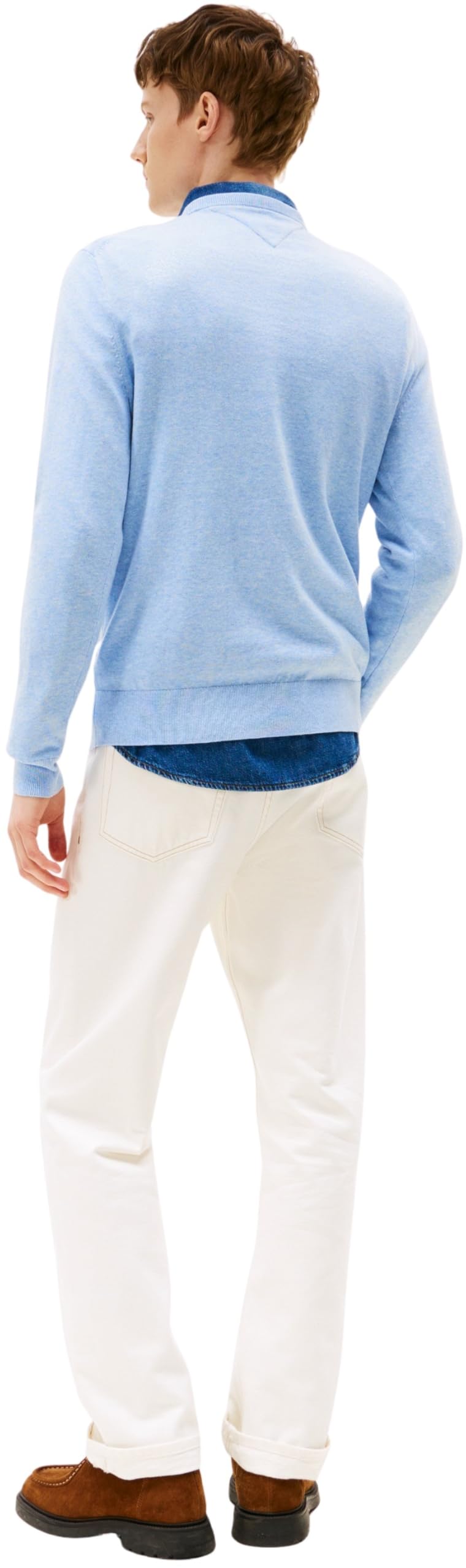 Tommy Hilfiger Uomo Pullover Essential Cotton con Scollo Rotondo, Blu (Vessel Blue Heather), XS