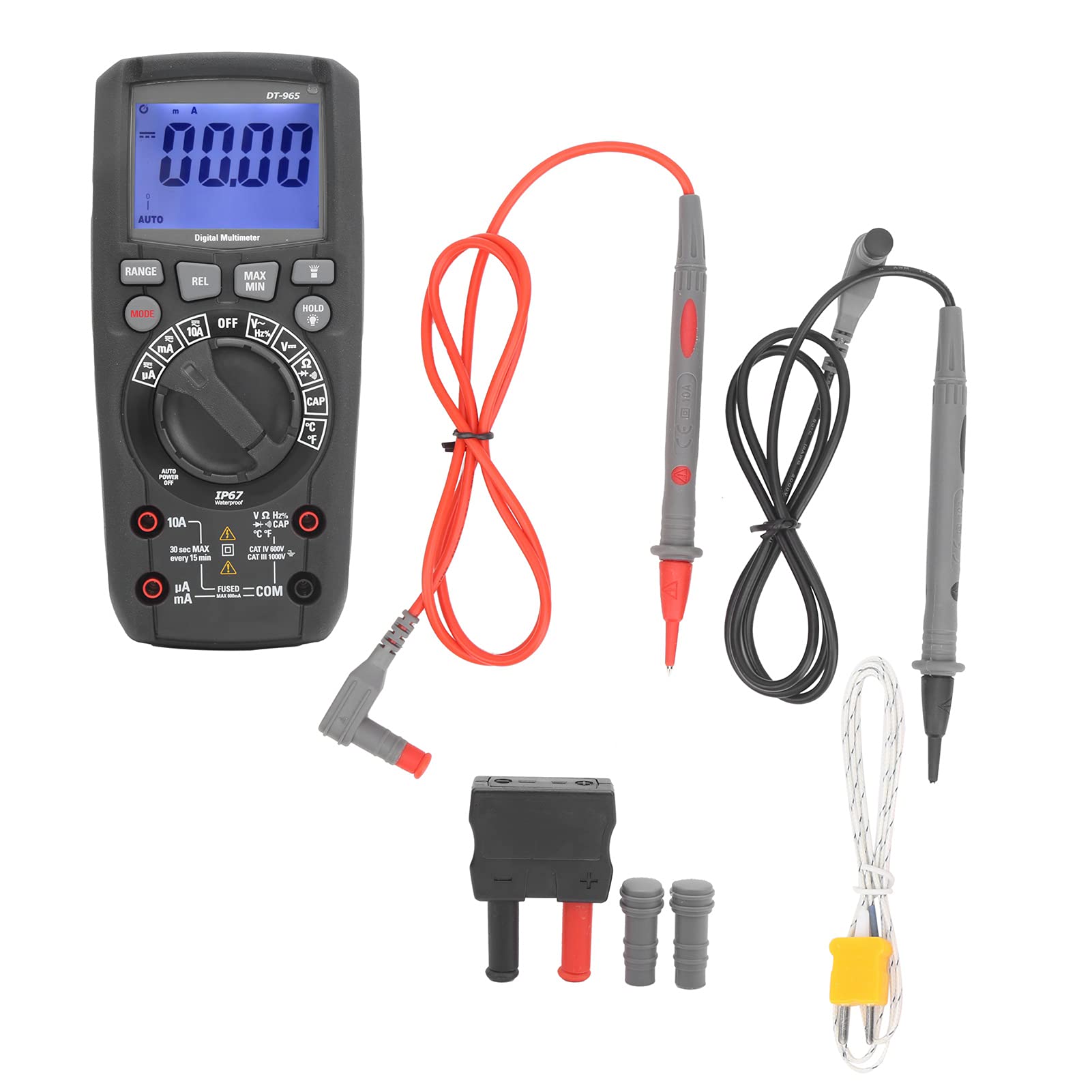 Wakects Multímetro Digital, ABS 6000 Cuentas AC DC Multímetro con Carcasa IP67, Voltaje Resistencia Corriente Capacitancia Frecuencia Probador de Temperatura para Electricistas Hogar Bricolaje