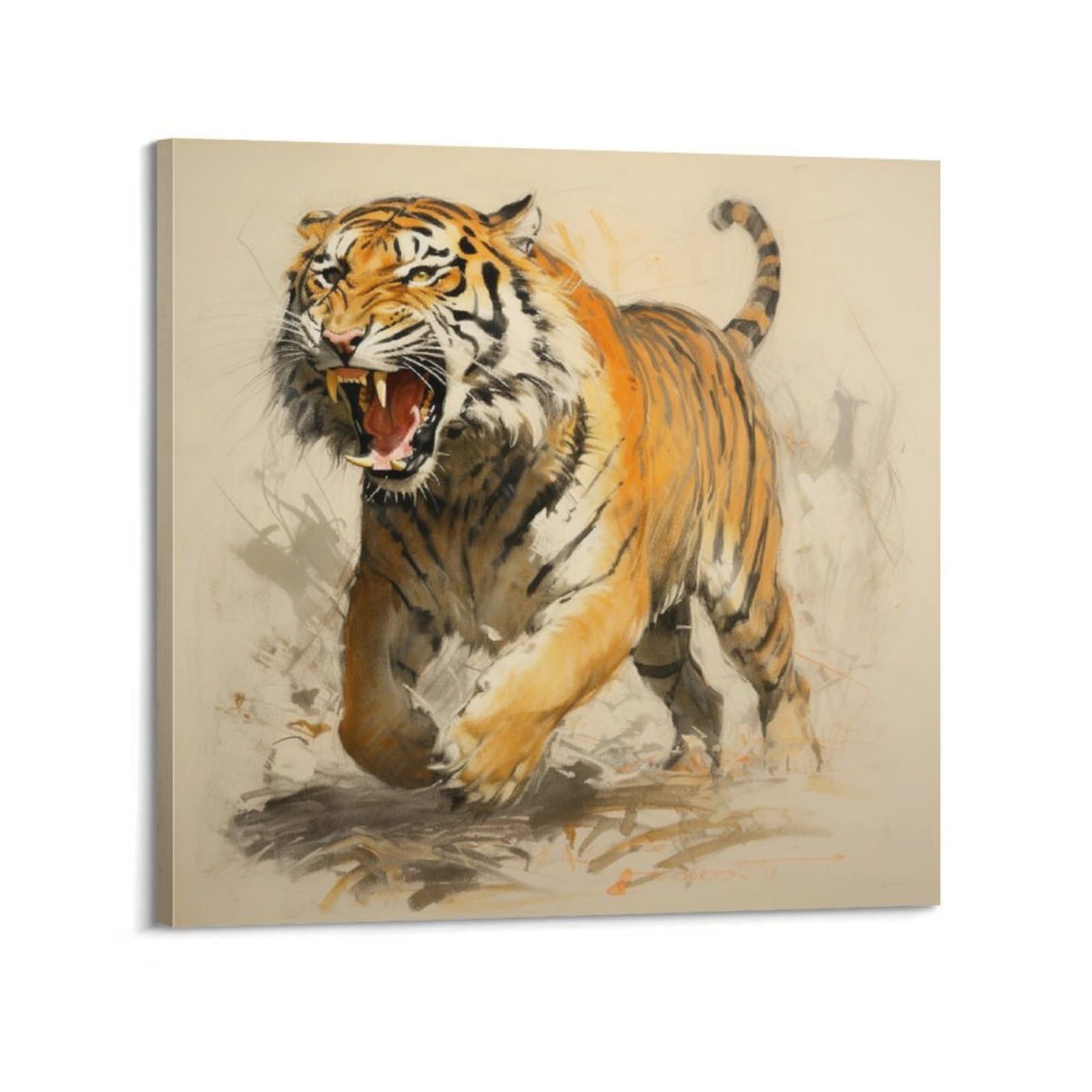 Xkuga Boys Frame-Style Big Cats Hunting Poster Vintage Wildlife Jungle King Tiger Modern Decorative Canvas Prints - Ideal Wall Art For Family, Man Cave, Game Room, & Girls Bedroom 12X12inch(30X30cm)