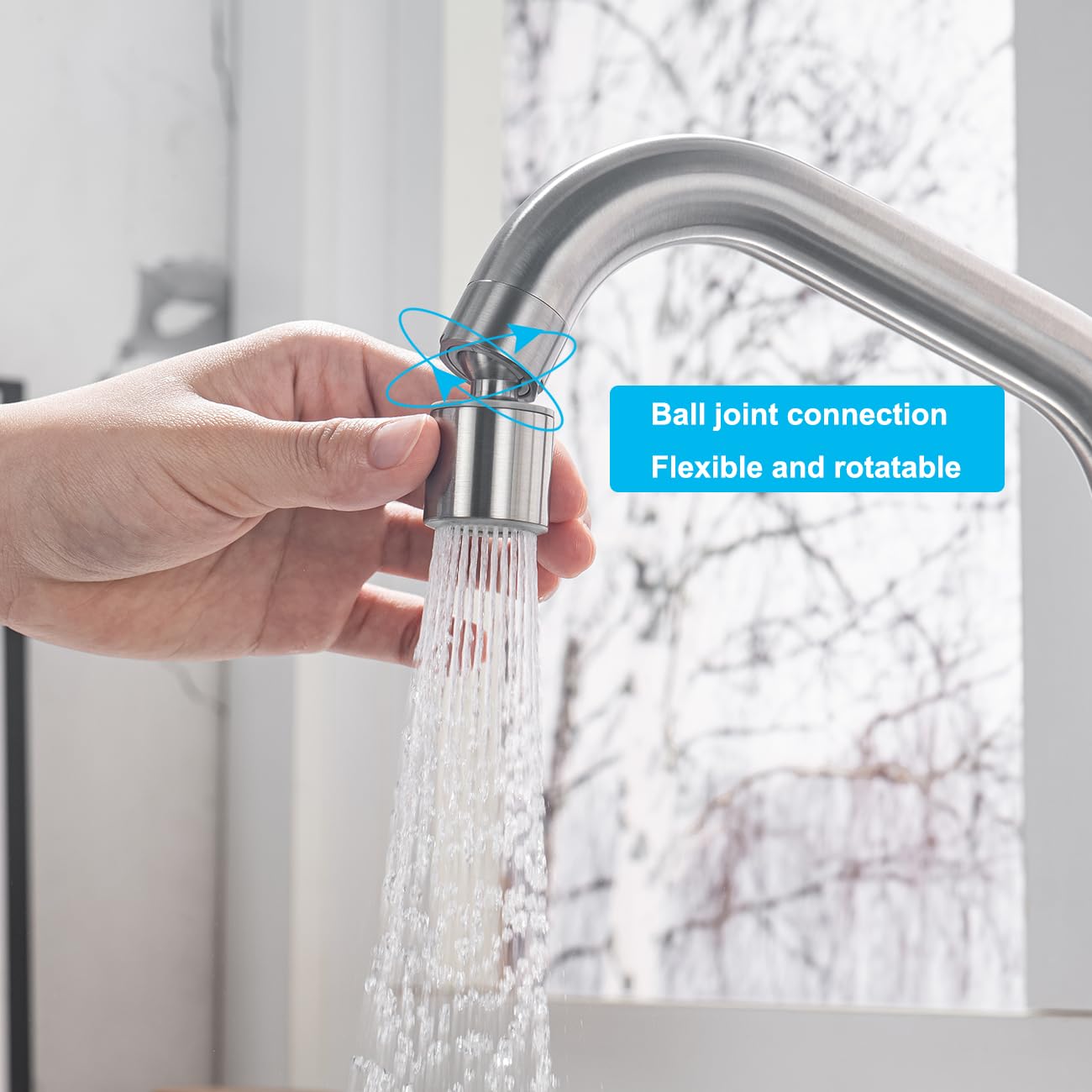 ONECE Robinet de Cuisine Rabattable avec Tête de Pulvérisation Rotative, Mitigeur Evier 2 Jets, Robinettrie Pliable devant Fenêtre, Pivotant à 360°, Acier Inox SS304, Brossé