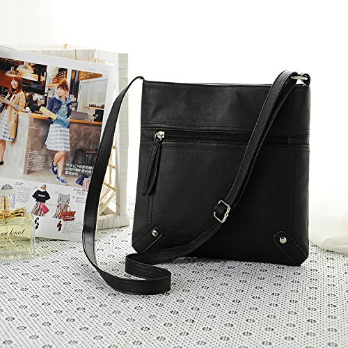 Ecokaki(Tm) Women's Pu Leather Fashion Handbag Shoulder Bag Functional Multi Pocket Crossbody Bag, Black #TOP1