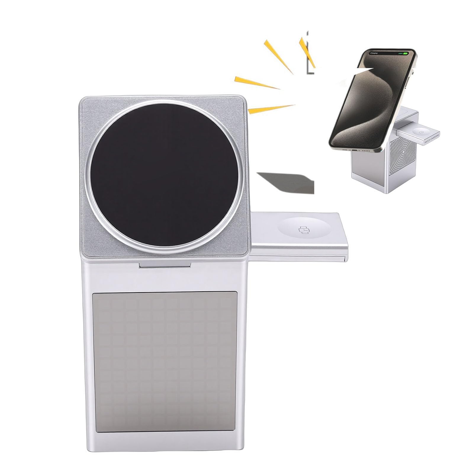 Cryfokt Station de Charge sans Fil 3-en-1 avec Haut-Parleur et Réveil, pour