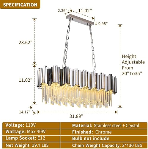 Miniatura 5 de WABON Candelabros de cristal modernos, luz de celda de lujo cromada, luces colgantes contemporáneas para comedor sala de estar