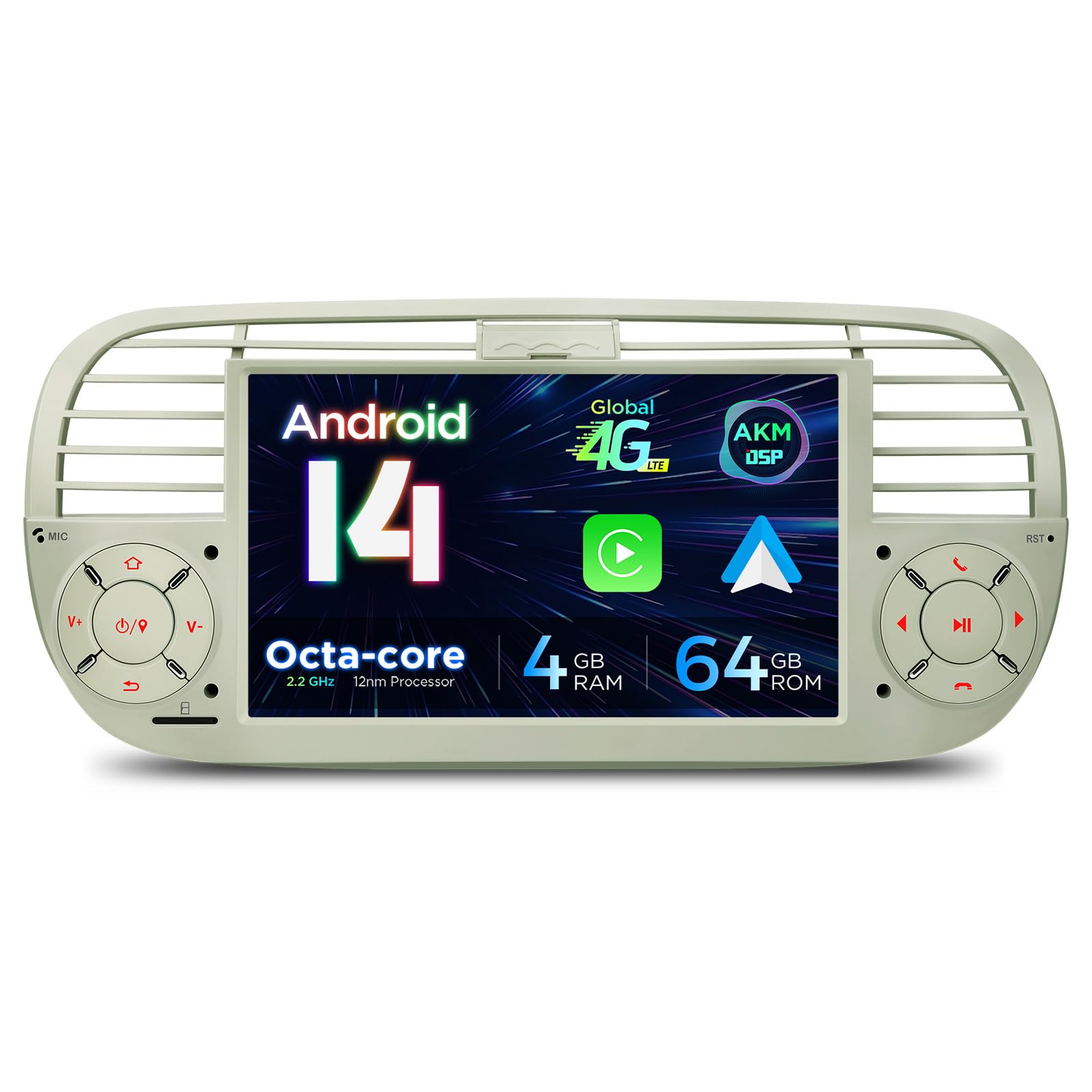 XTRONS for Fiat 500 (2007-2015) Touch Screen Radio, 7 Inch Android 13 Car Stereo for Fiat 500 Replacement Bluetooth Head Unit Built-in DSP Car Play Android Auto 4+64GB (Cream)