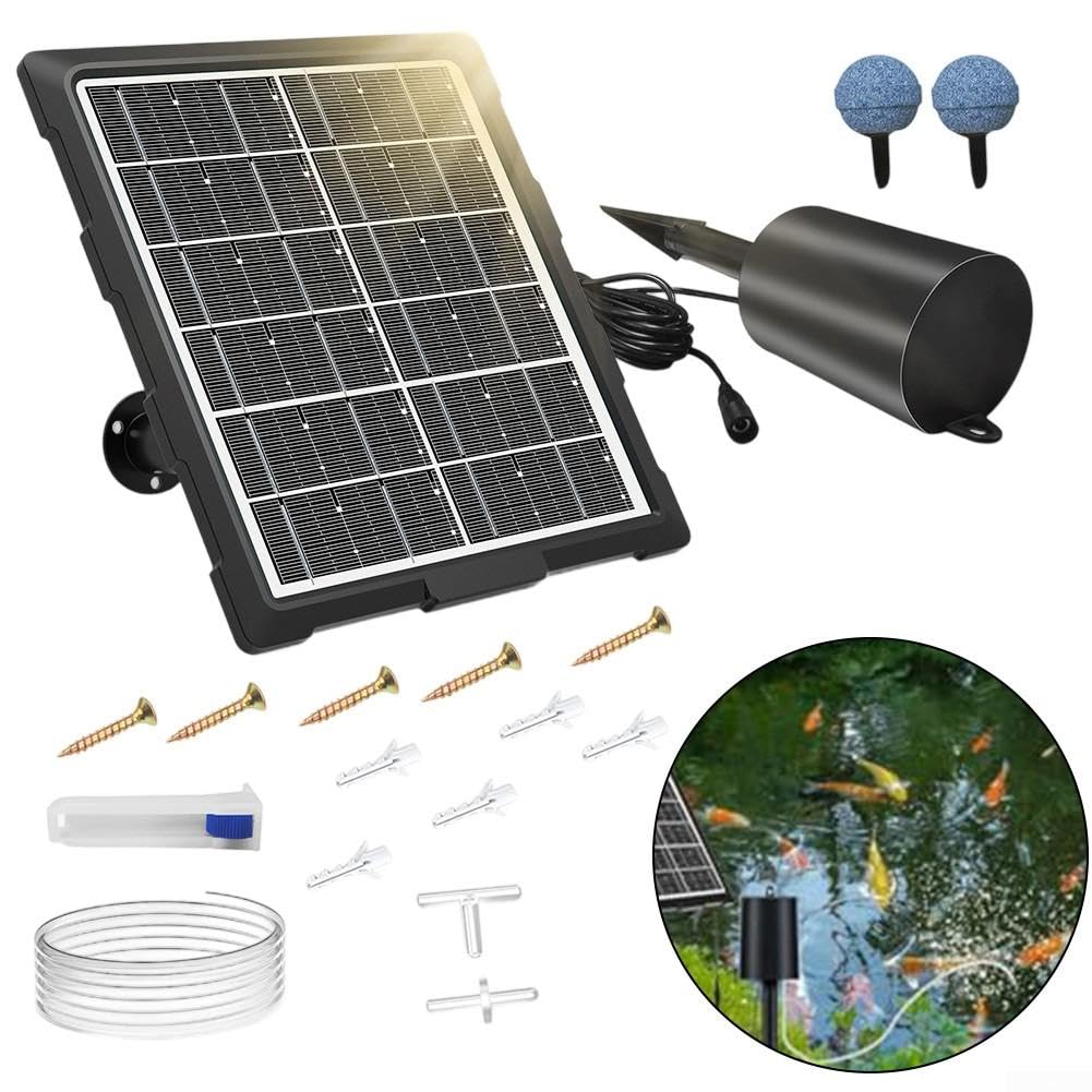 Solar Teichbelüfter mit Timer, Leise Sauerstoffpumpe für Teich und