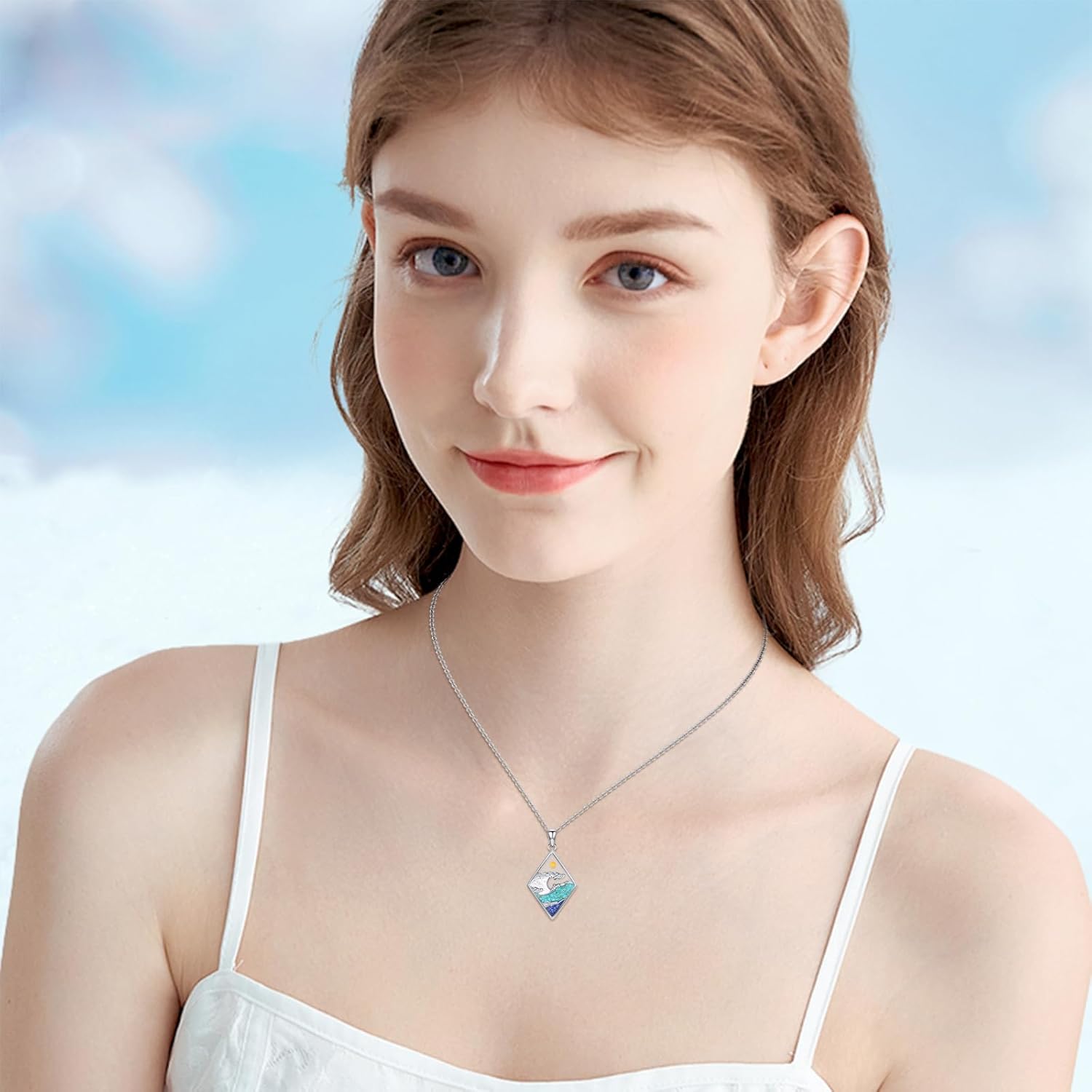 Mustard Seed Necklace for Women 925 Sterling Silver Turquoise Wave Pendant Mountain Ocean Necklace Boho Jewelry Birthday Christmas Thanksgiving Gift for Her - Image 3