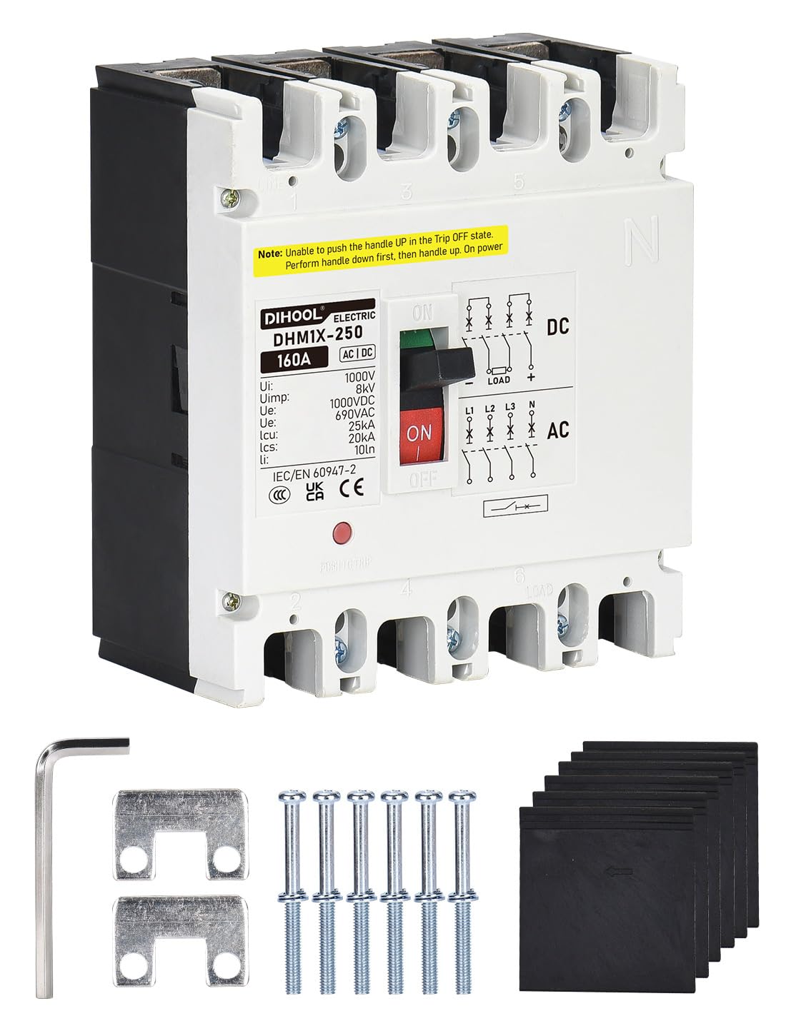 DIHOOL DC Molded Case Circuit Breaker,4 Pole 160 Amp 1000VDC/690VAC MCCB,DC Isolator for Solar Panels PV System,Battery — image 1