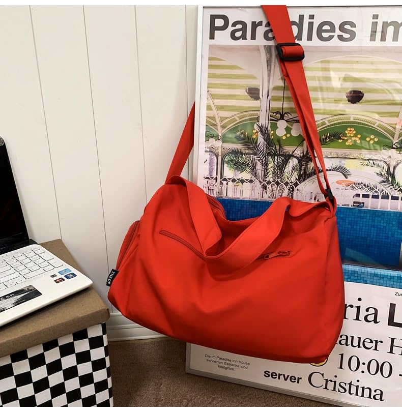 Travel Duffle Bag Gym Crossbody Bag for Women Men Weekender Overnight Duffel Bag Tote Bag (Red)2