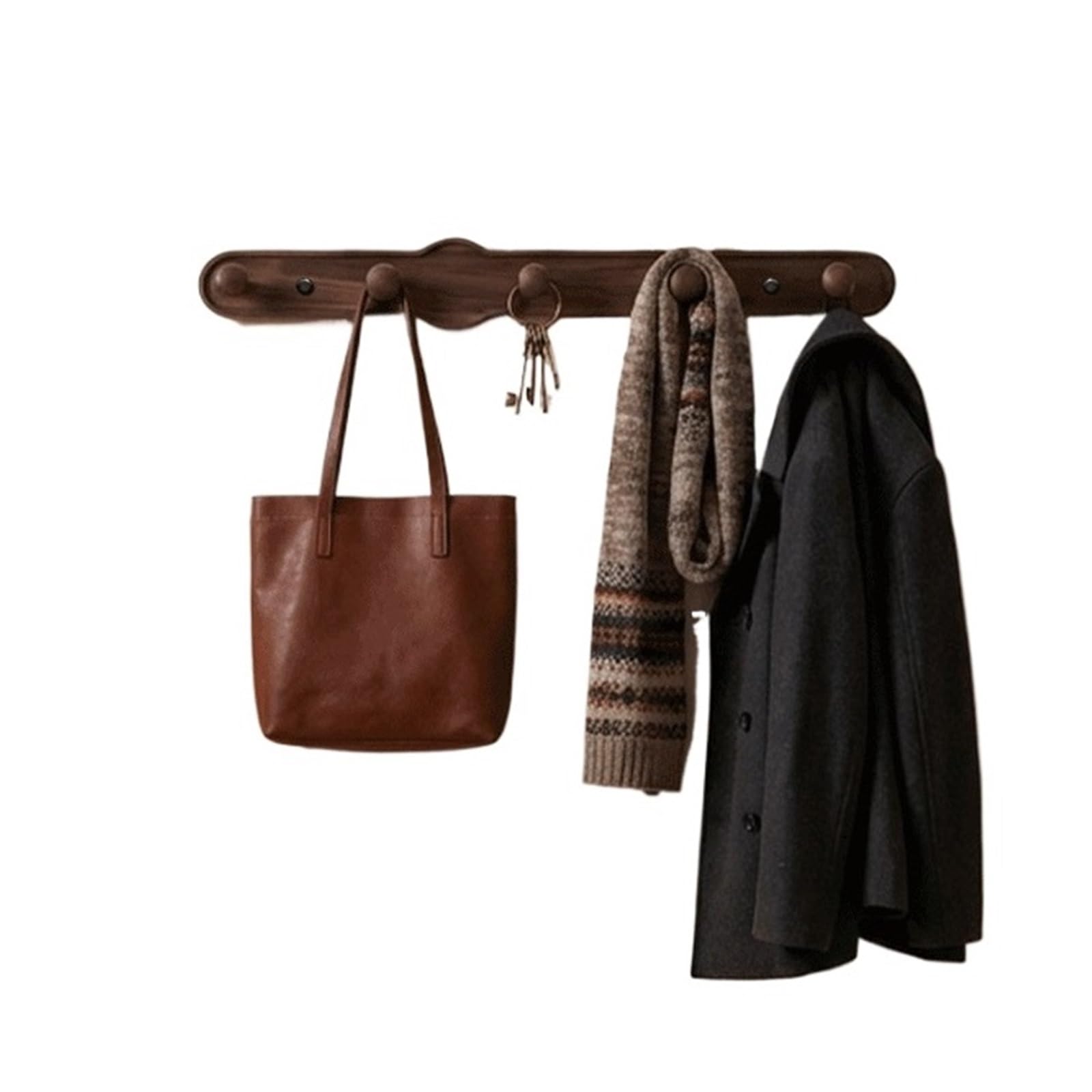 Yang11fan One Color Space-Saving Walnut-Colored Wall-Mounted Coat Rack: No Drilling Required, High Weight Capacity, Ideal For Wall Storage