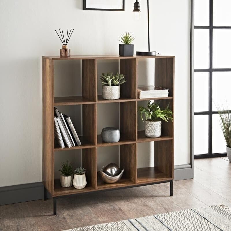 Homme Concept 9 Cube Storage Unit – Walnut Finish Freestanding Storage Shelves, Minimalist Modern Bookcase for Living Room, Bedroom or Home Office