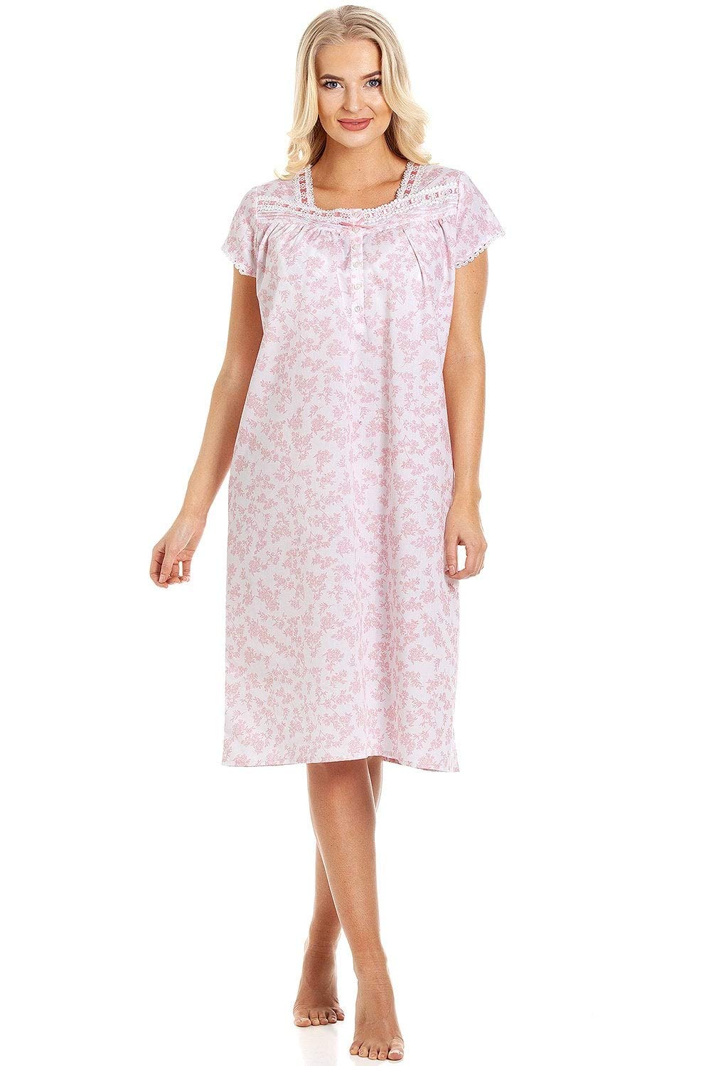 Camille Women's Pink Floral Print Short Sleeve Nightdress