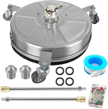 Pressure Washer Surface Cleaner Concrete Driveway Pressure Washer Attachments for Gas & Electric Pressure Washer + Power Washer Extension Wands & Nozzles 15inch Stainless Steel+Wheels-4000PSI