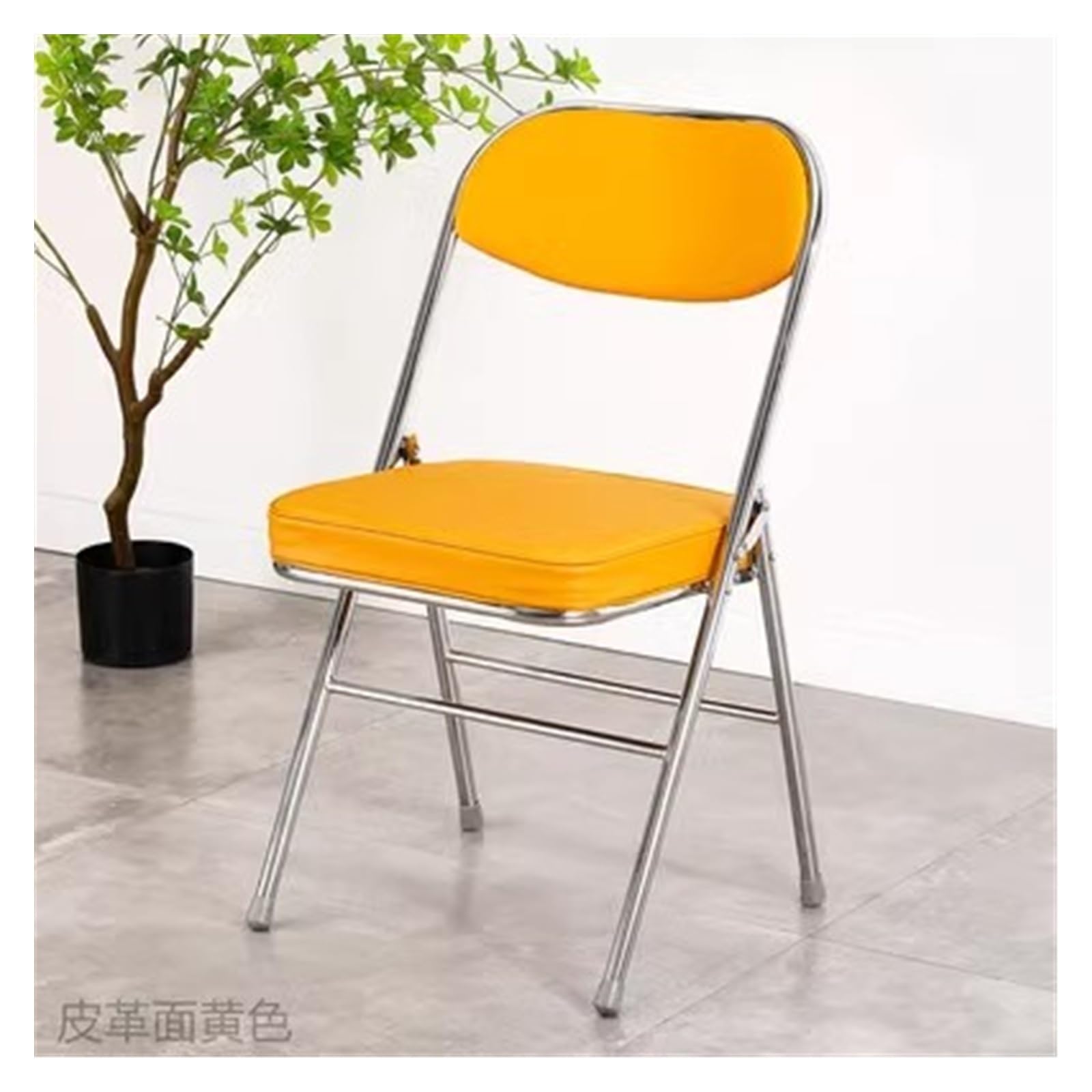 BORSAD Black Folding Chairs With Padded Seats Leather White Folding Dining Chairs With Cushion Comfortable Folding Chair Party Stacking Chairs (Color : Yellow, Size : 1 set)