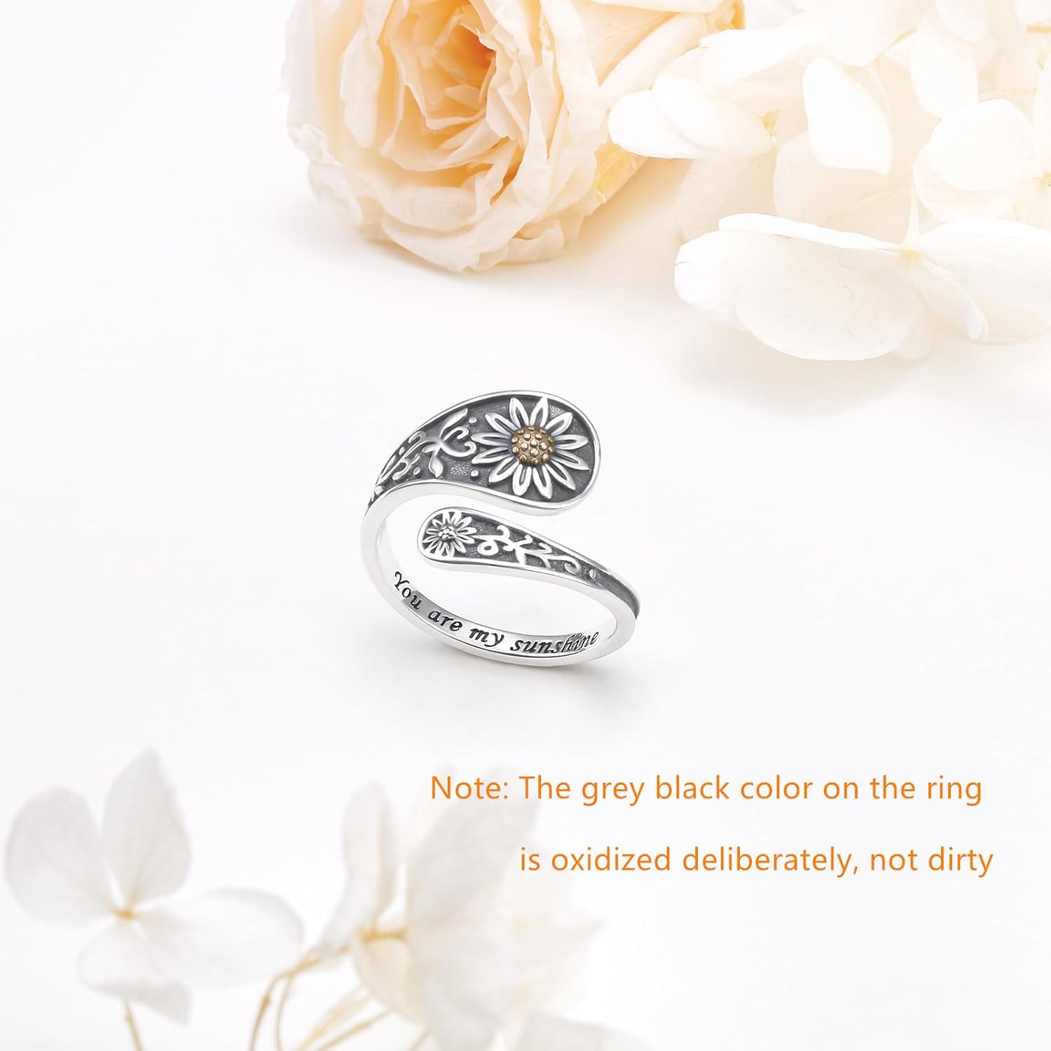 Adjustable Dragonfly/Celtic Ring for Men Women 925 Sterling Silver Lotus/Sunflower Spoon Rings Oxidation Antique Floral Inspirational Band Jewelry