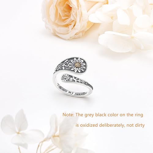 Miniatura 4 de Adjustable DragonflyCeltic Ring for Men Women 925 Sterling Silver LotusSunflower Spoon Rings Oxidation Antique Floral Inspirational Band Jewelry