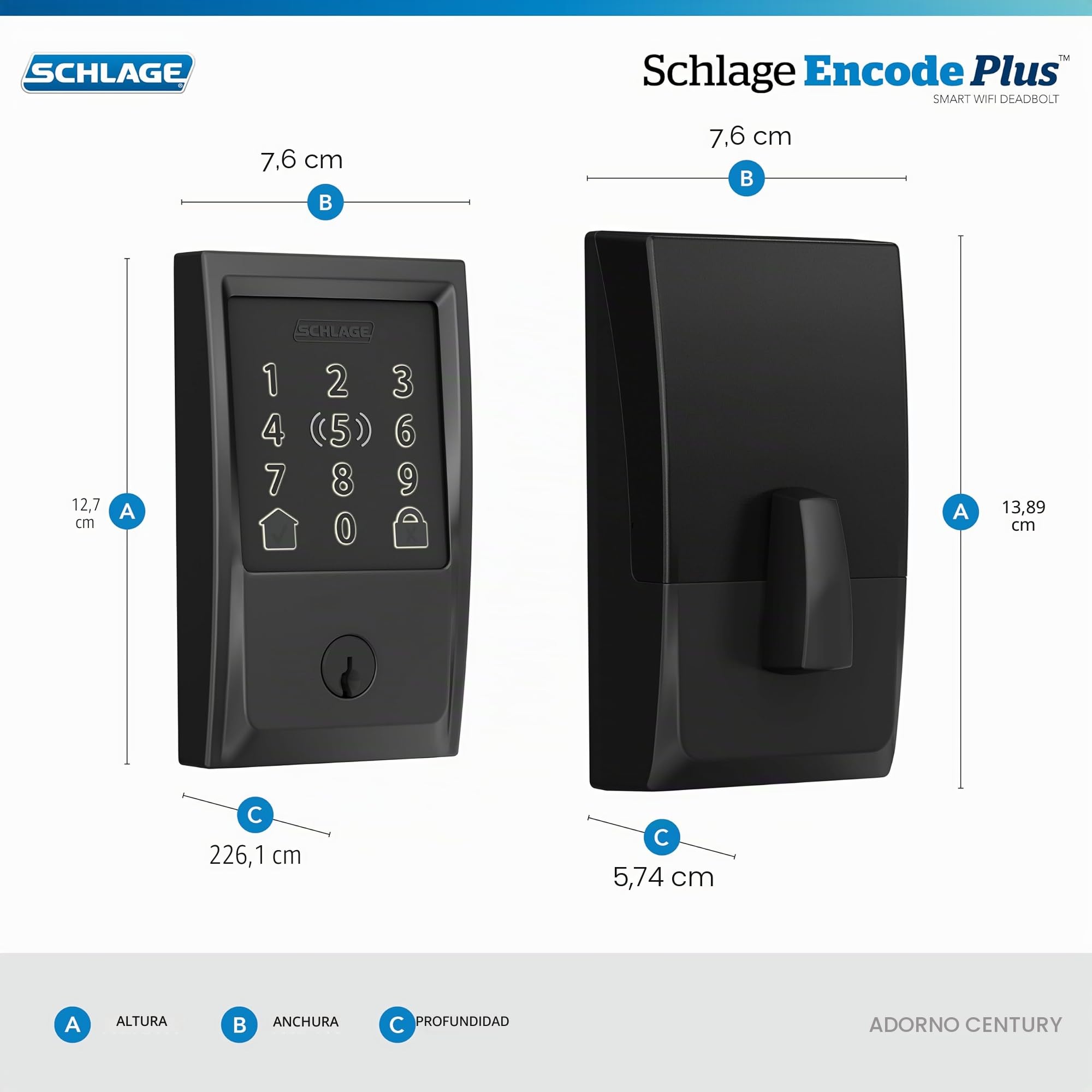 SCHLAGE BE499WB CEN 622 Encode Plus - Cerradura inteligente con WiFi, color negro mate