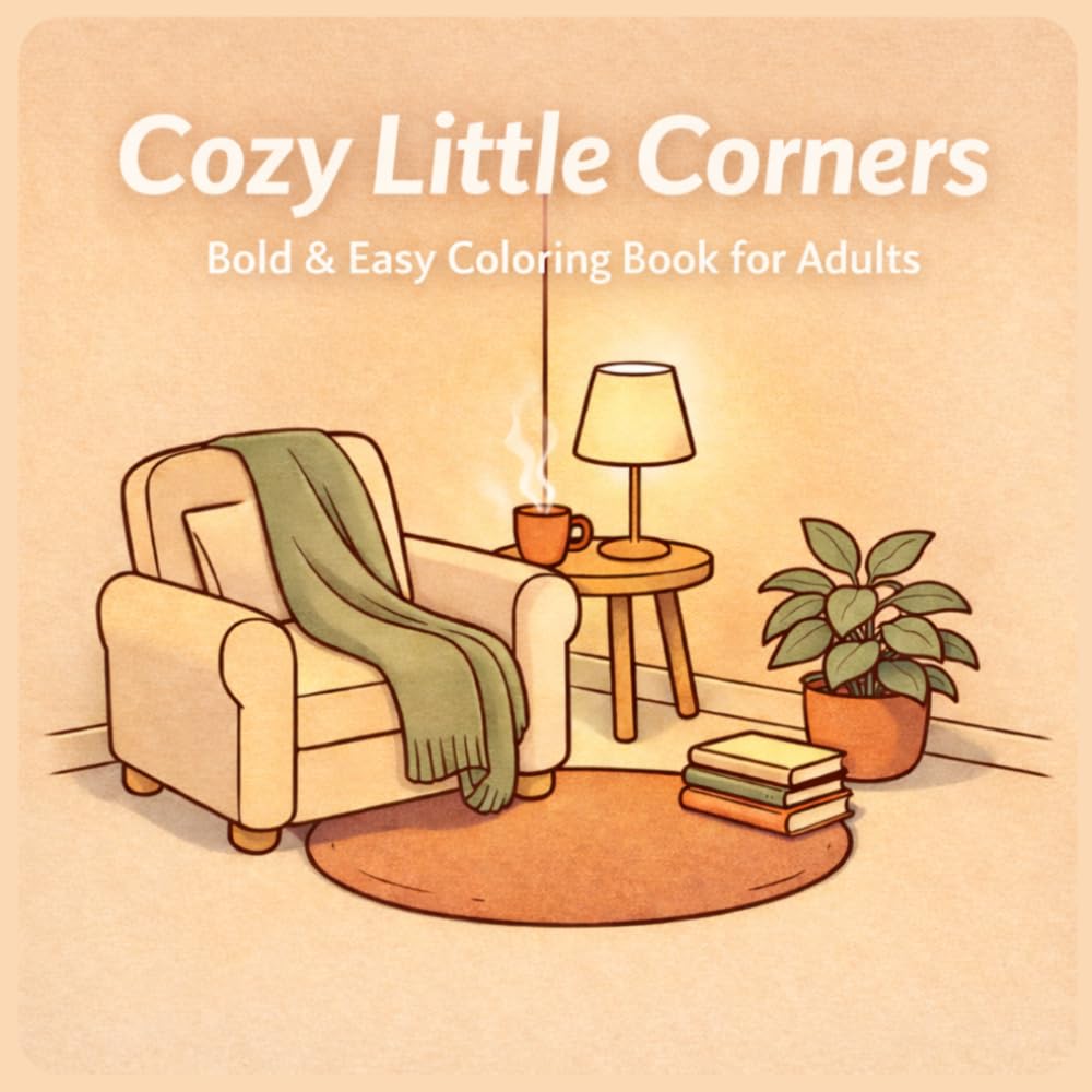 Cozy Little Corners: Bold & Easy Coloring Book for Adults – Relaxing Cozy Spaces to Color