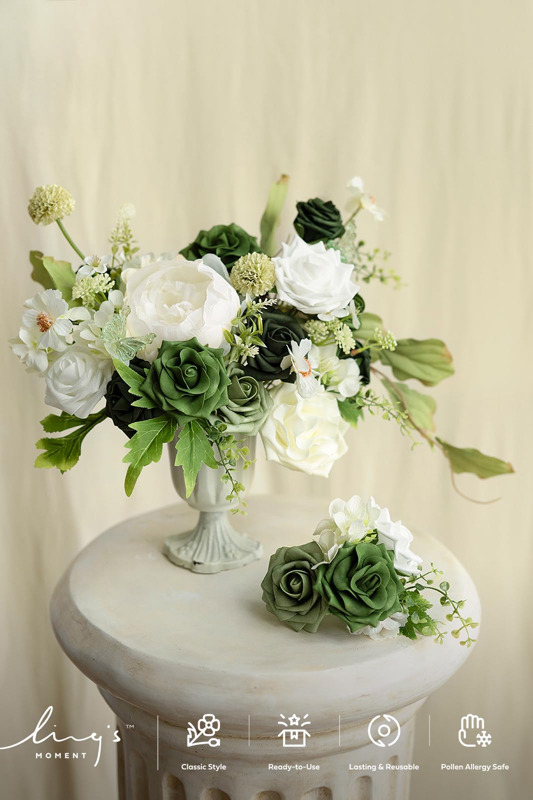 Ling's Moment Flores artificiales, 25 rosas de 3 pulgadas en tonos verde esmeralda, relleno floral de espuma realista para ramos de boda, centros de mesa, fondos de fiesta al aire libre,