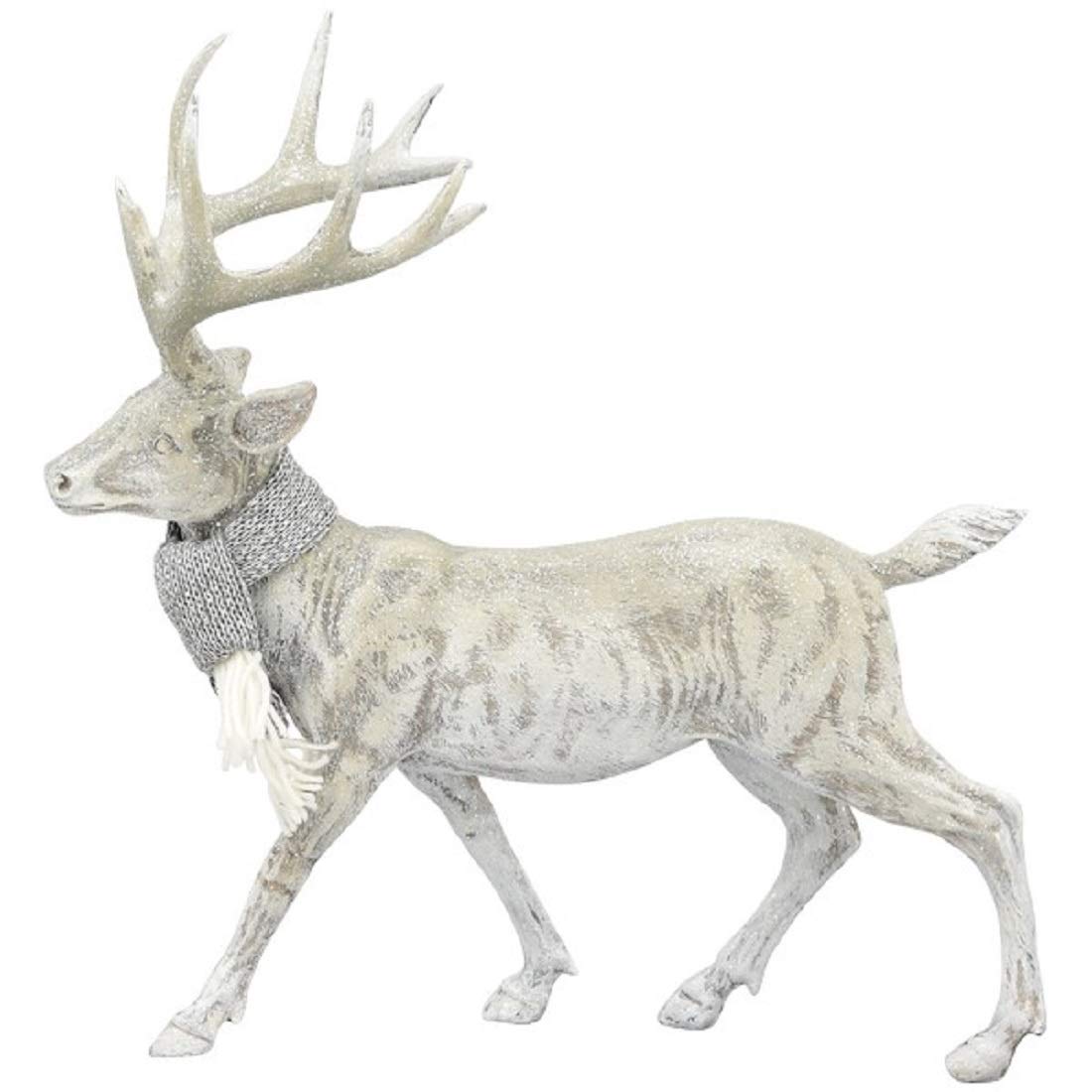 stimmungsvoller dekorativer Hirsch Weihnachtshirsch Dekohirsch in hellgrau mit silbernem Schal