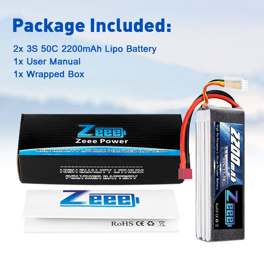 Zeee 3S Lipo Akumulator 11.1V 50C 2200mAh RC Akumulator ze złączem Deans T dla RC Car Truck Samolot Helikopter Boat RC Hobby (2 paczki)