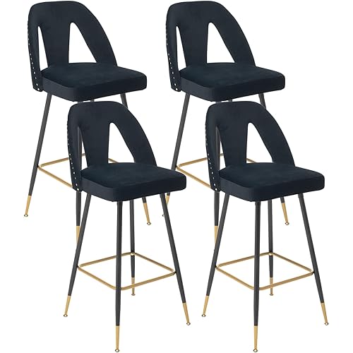 Nrizc Velvet Bar Stools Set of 4, Counter Height Bar Stools with Nailed Trim, Modern Bar Chairs for Kitchen, Bar, Club (Black)