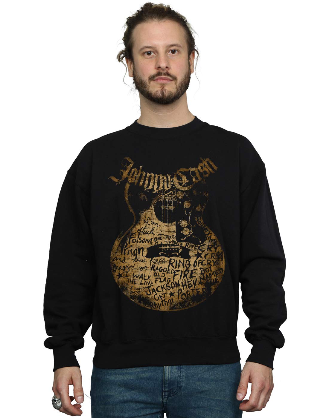Absolute Cult Men's Black Johnny Cash Guitar Lyrics Sweatshirt Medium