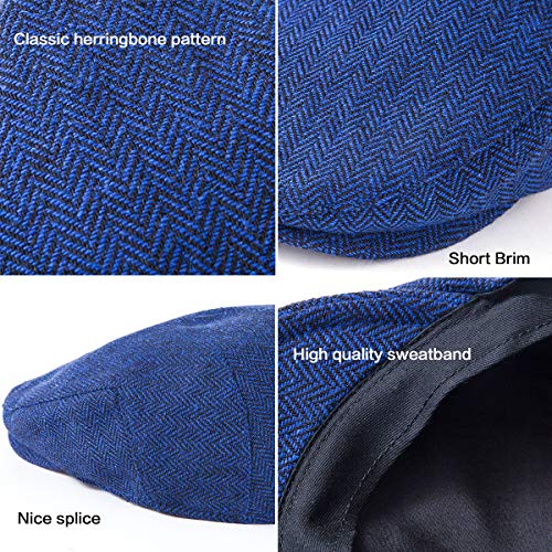 LADYBRO 2 Pack Adjustable Herringbone Tweed Wool Blend Flat Cap (Blue+Red, S/M, 7 1/4) - Thumbnail 6