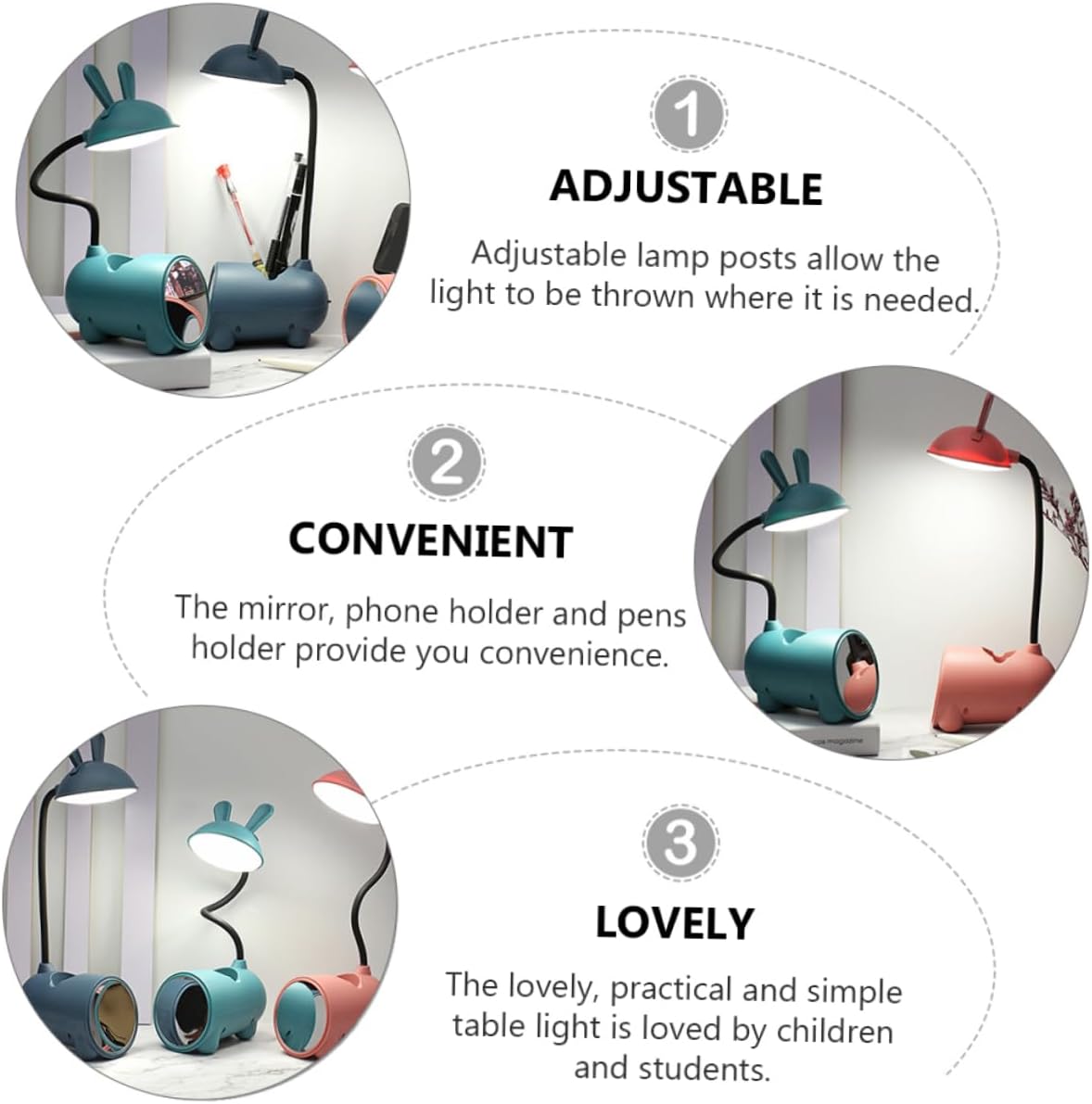 DOITOOL 3pcs USB Charging Adjustable Table Lamp Touch Multipurpose Light USB Power Interface for Home Office and Study Use