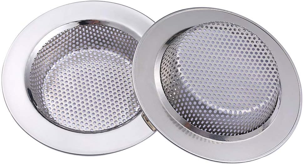 Yizhet 2PCS Kitchen Sink Strainer, 11.2cm/4.41 inch Width, 2cm/0.78 inch Depth, Stainless Steel Shower Hair Catcher, Bath Drain Cover