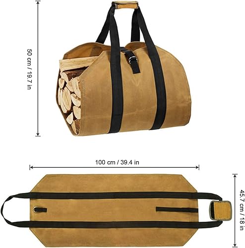 Miniatura 3 de Coverify Bolsa de transporte de troncos de lona, resistente al agua, para estufas de interior, bolsa de transporte de leña con asas para acampar al