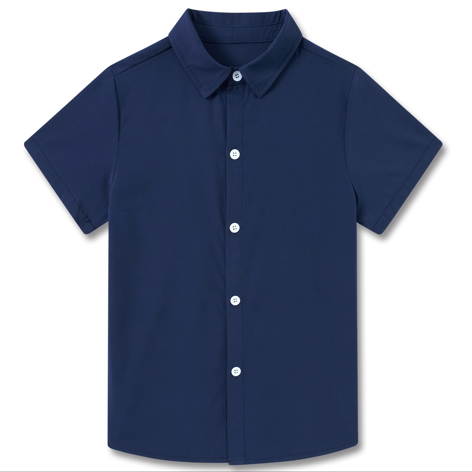Boys Button Down Shirts Short Sleeve Dress Shirt Solid Formal Uniform 2-10 Years