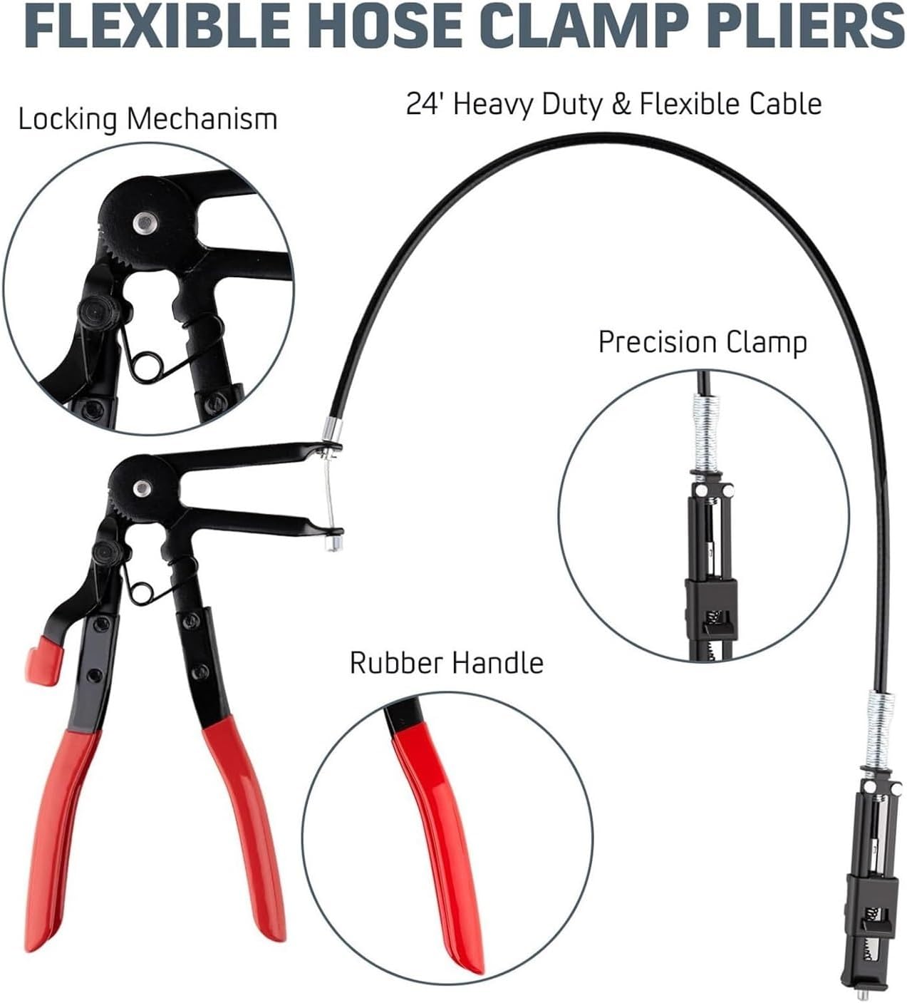 Hose Clamp Plier Set For Automotive Maintenance, Multi-Function Hose Removal & Installation Tool, Universal For Fuel Coolant Water Lines, Long Reach Design With Swiveling Tips(F)