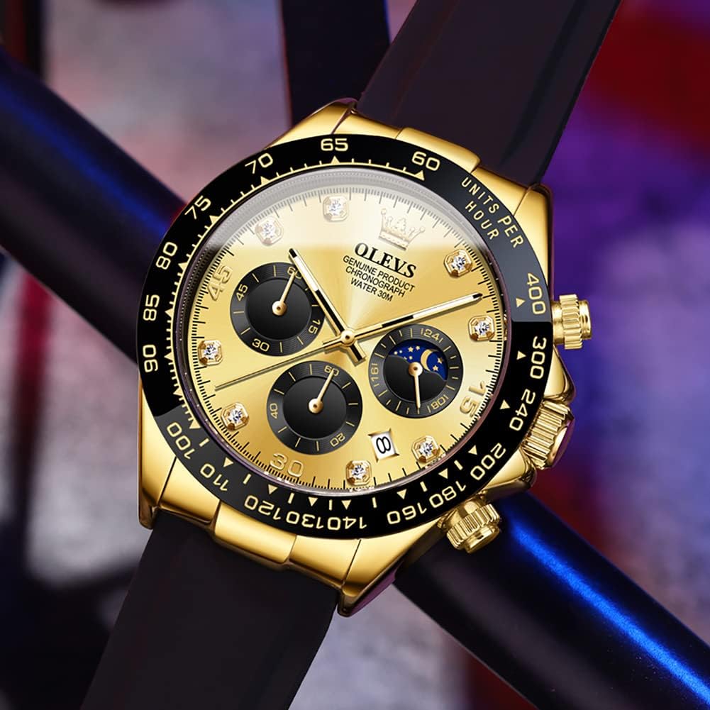 OLEVS Watches for Men Business Diamond Moon Phase Male Watch Chronograph Fashion Dress Waterproof Date Analog Quartz Waterproof Men Wrist Watch - Image 3