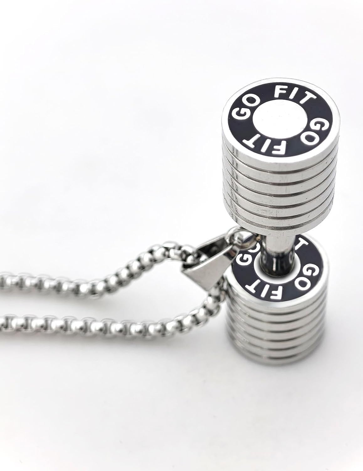 JAJAFOOK Jewelry Mens Women's Stainless Steel Fitness Gym Dumbbell Barbell Chain Pendant Necklace - Image 3