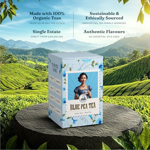 Image of Dorje Teas Blue Pea Mint Darjeeling Green Tea | 15 Pyramid Teabags (Pack of 1) | Selim Hill Estate | Earthy Mint with Blue Pea Flower | Promotes Relaxation & Glowing Skin | Organic Whole Leaf Blend | 15 Cups