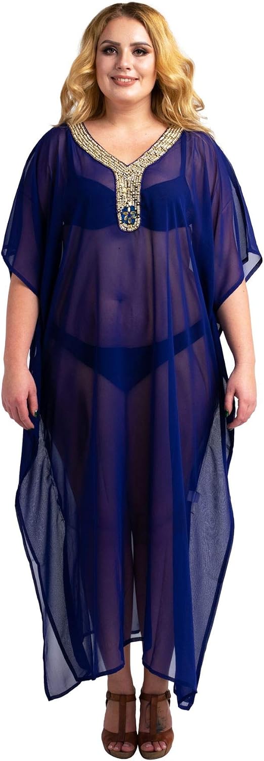 Miss Lavish London Kaftan Hand Embroidered Caftans Beach Cover Ups Kimono Summer Maxi Dresses