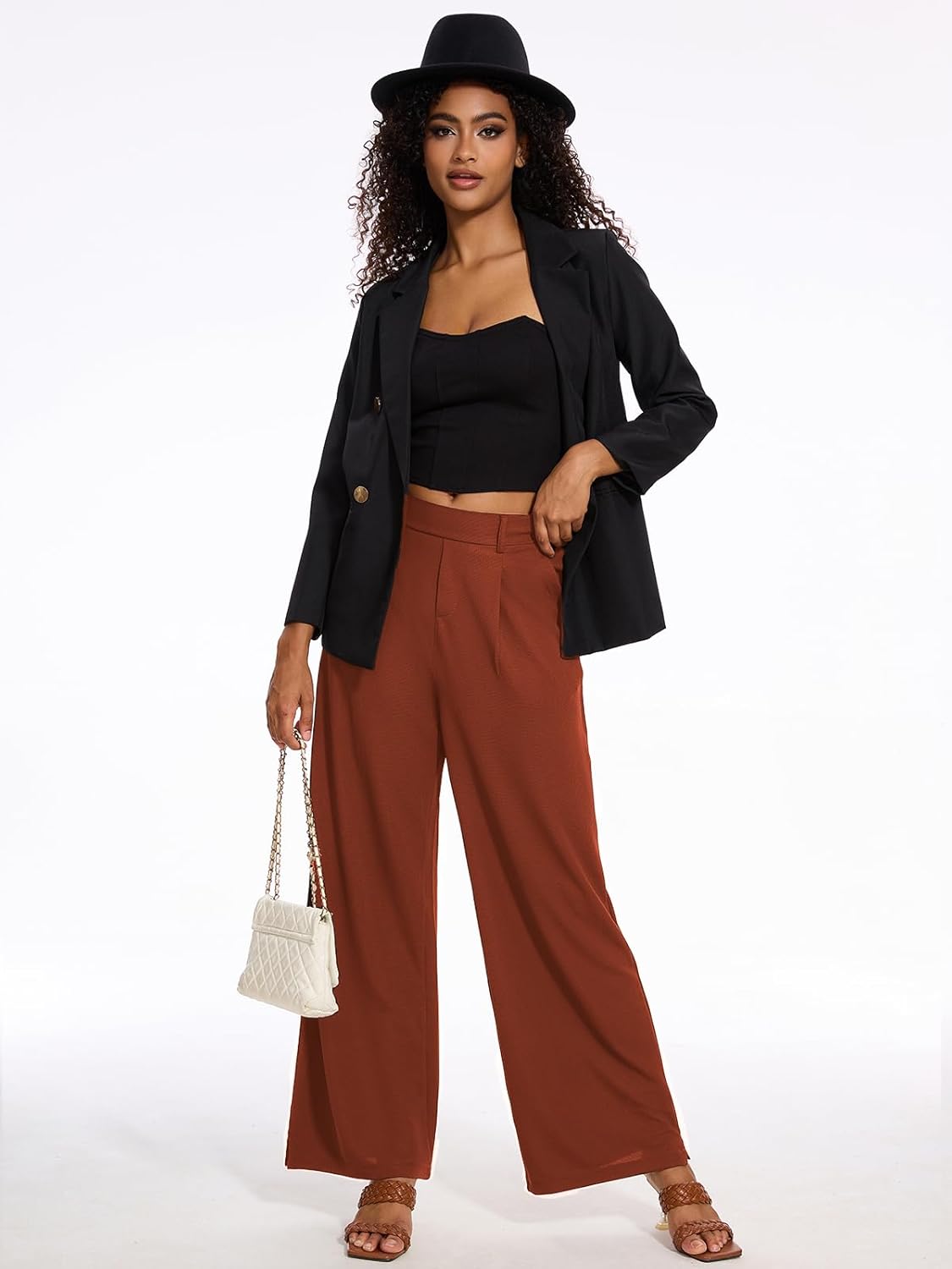 M MOTEEPI Ladies Dress Pants for Business Office Lounge Relaxed Fit Women's Palazzo Slacks Trousers Caramel M - Image 4