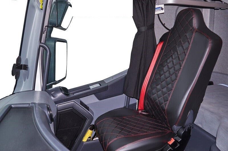 Generic Fundas de asiento de camión compatibles con Renault T Range, par de color negro y rojo