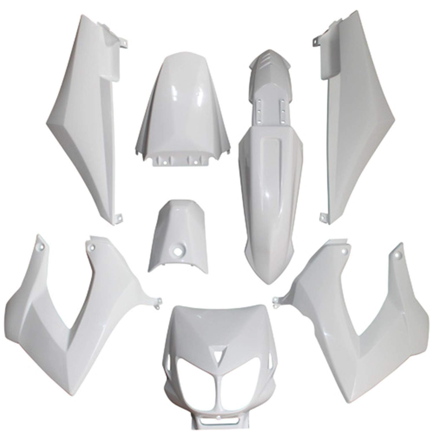 CARROSSERIE-CARENAGE 50 A BOITE Adaptable DERBI 50 Senda 2000>2010 Blanc Brillant (Kit 8 Pieces) -P2R-