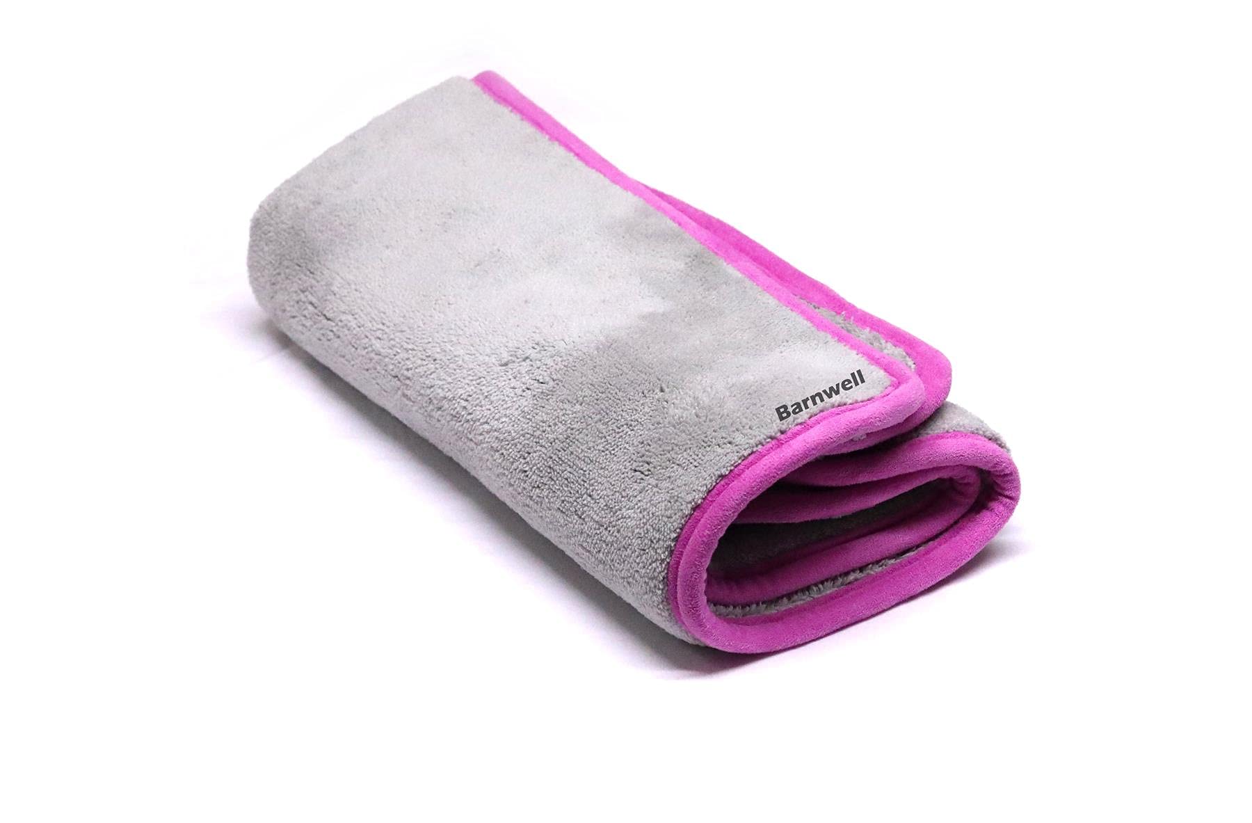 Barnwell Grey And Pink Xl Deluxe Microfibre Aqua Drying Towel 70Cm X 40Cm - Thick At 1200Gsm For Quick Drying On Cars Vans And Detaling