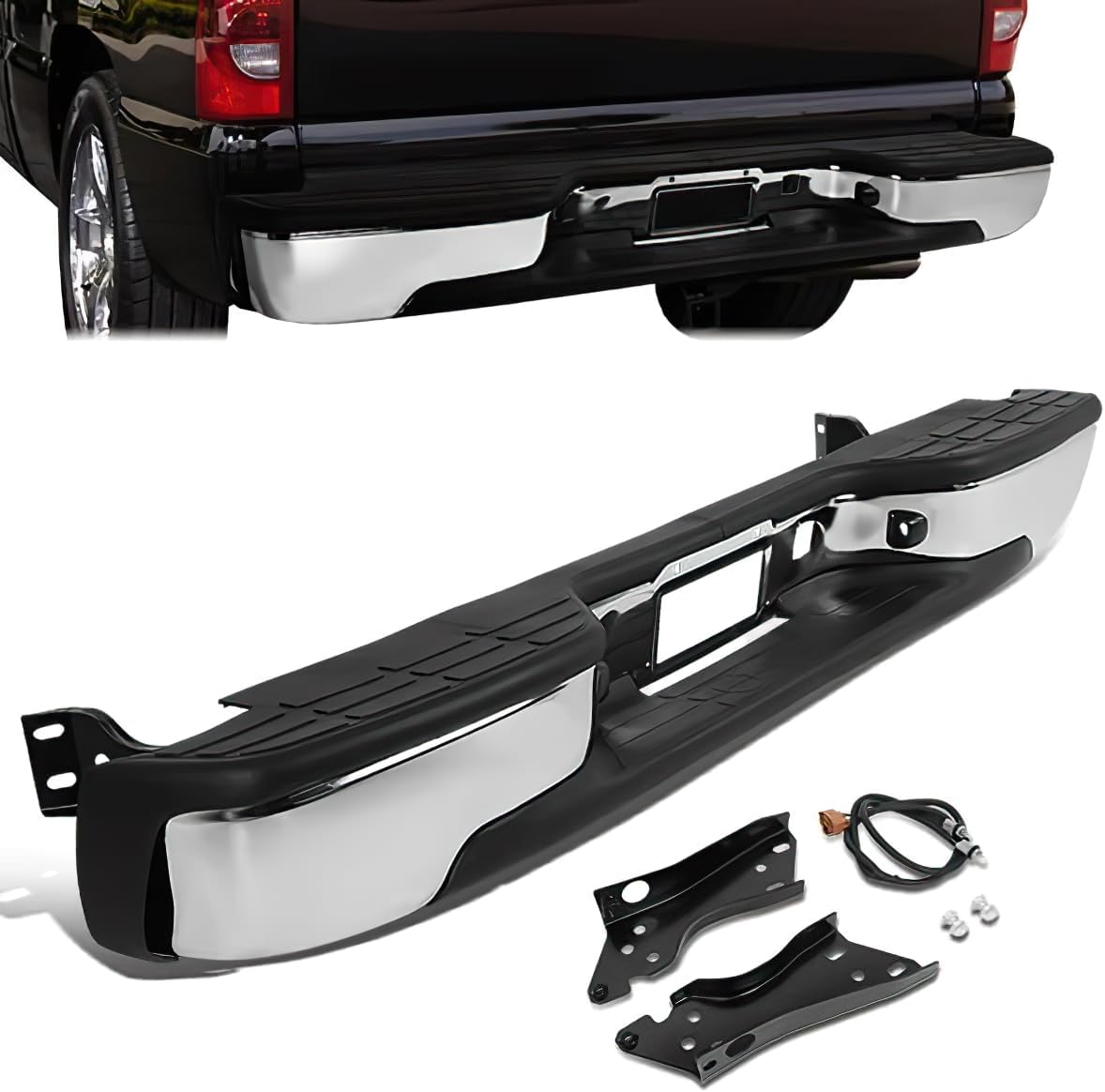 Rear Step Bumper Compatible with 99-07 Chevy Silverado 1500 2500 Compatible with GMC Sierra 1500 2500 1999-2007 Fleetside Steel Bumper Cover without Parking Sensor Holes Chrome GM1103122 12496085